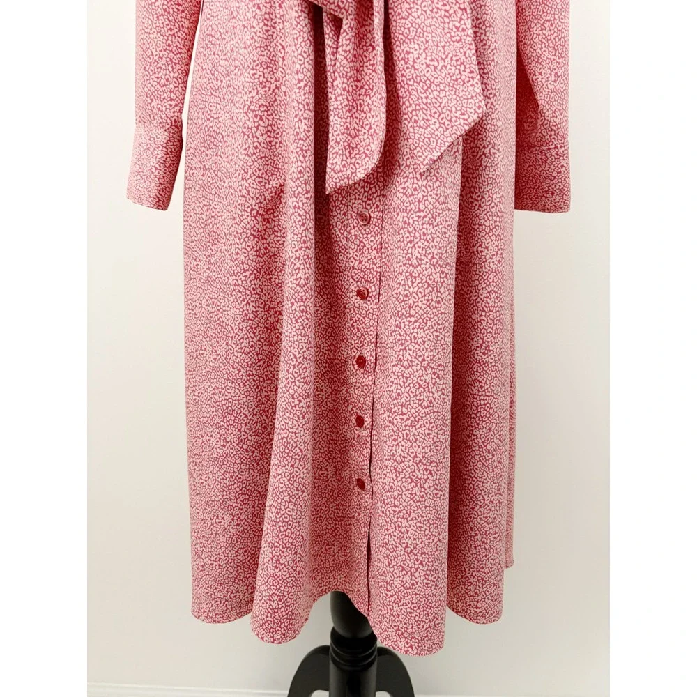 Rachel Parcell Long Sleeve Shirtdress Size L Pink Cheetah Animal Print Tie Waist - Picture 5 of 11